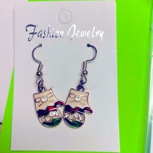 Dangle mittens earrings with rhinestones